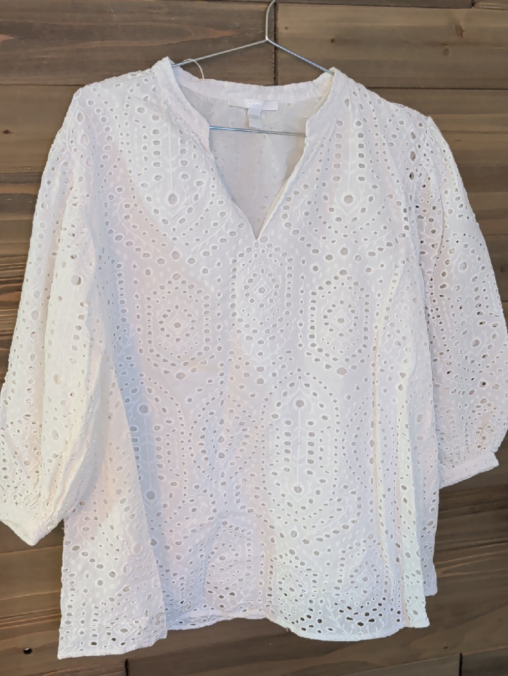 Boss White Eyelet V-Neck Tunic Top